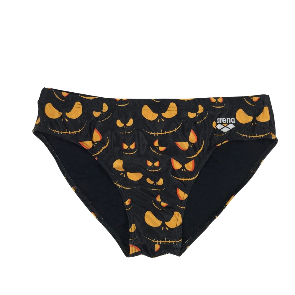 Arena Mens Halloween Swim Briefs Black Orange Jack Skellington Pumpkin Face 36